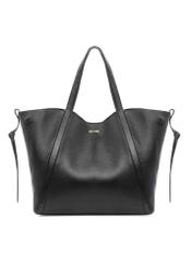 Czarna skórzana torebka shopper damska TORES-1208-9I(W26), widok produktu z przodu na białym tle.