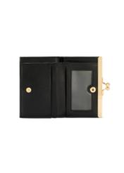 Mały czarny portfel damski z monogramem POREC-0422-98(Z25), widok produktu od środka na białym tle.