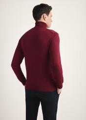 Bordowy sweter męski z golfem SWEMT-0095B-49(Z25), widok produktu z tyłu na modelu. Widoczna połowa sylwetki.