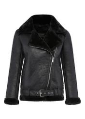 Black short women's sheepskin coat KOZDP-0001A-99(Z24)