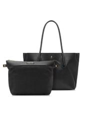 Czarna torebka shopper damska TOREC-0938B-99(Z25), widok produktu z kosmetyczką na białym tle.