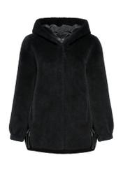 Black woolen women's fur coat FUTDW-0027-99(Z24)-04