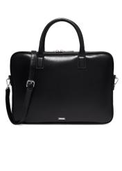 Czarna skórzana elegancka torba na laptopa TORES-1344-99(Z26) - widok produktu z przodu, na białym tle. 