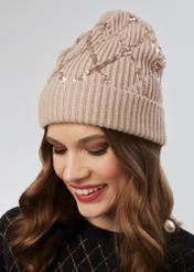 Beżowa czapka zimowa damska CZADT-0155-81(Z23)
