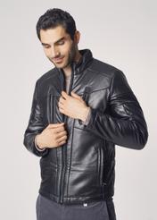 Men's short leather jacket with insulation KURMS-0248-5506(Z21)-02