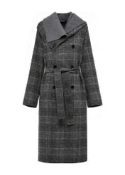 Woolen gray women's coat in a check pattern PLADT-0056-91(Z24)-05