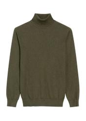 Sweter męski z golfem w kolorze khaki SWEMT-0095B-55(Z25), widok produktu od przodu na białym tle.