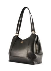 Czarna skórzana torebka shopper damska TORES-1264-9I(W26), widok produktu skosem na białym tle.