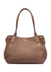 Skórzana torebka shopper w kolorze ciemnego beżu TORES-1360-1K(Z26) - widok produktu z przodu, na białym tle. 