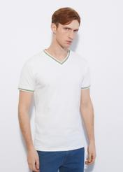Biało-zielony T-shirt męski TSHMT-0069-12(W24)