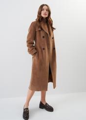 Dwurzędowy płaszcz wełniany damski z paskiem FUTDW-0021-24(Z23)