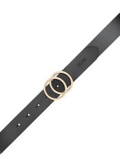 Czarny pasek damski z motywem croco PASDS-0172E-99(Z25), widok na klamrę produktu na białym tle.