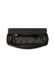 Czarna skórzana listonoszka damska TORES-1283-9I(W26) - widok produktu z góry, na białym tle. 