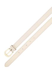 Biały skórzany pasek damski PASDS-0303-0B(W26) - widok produktu z góry, na białym tle.