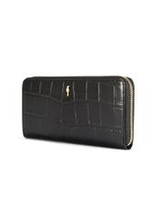 Czarny duży portfel damski croco PORES-0908-9G(Z26) - widok produktu po skosie, na białym tle. 