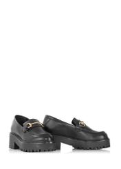 Czarne skórzane loafersy na platformie BUTYD-1007-99(Z23)