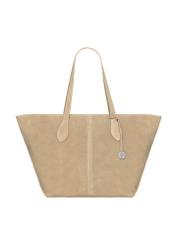 Torebka damska typu shopper w kolorze chłodnego beżu TORES-1407-1K(Z26) - widok produktu z przodu, na białym tle. 