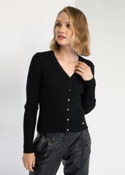 Czarna bluzka V dekolt damska LSLDT-0029-99(Z22)-01