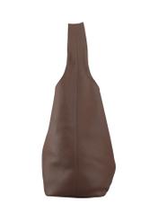 Beżowa skórzana torebka shopper TORES-1372-1K(Z26) - widok produktu z boku, na białym tle. 