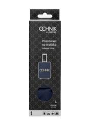 Granatowy pokrowiec na dużą walizkę AW-013-0002-7D-L(W26), widok produktu z przodu w opakowaniu.