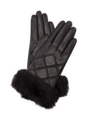 Skórzane brązowe rękawiczki damskie z futerkiem REKDS-0071-90(Z23)