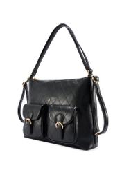 Czarny skórzany pasek damski PASDS-0342-99(W26) - widok produktu po skosie, na białym tle.