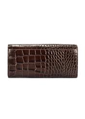 Brązowy portfel damski croco PORES-0954-89(W25) - widok produktu z tyłu na białym tle. 