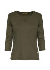 Women's khaki V-neck blouse LSLDT-0036-55(Z24)-01