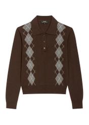 Brązowy sweter damski z wełną SWEDT-0275-1I(Z26), widok produktu z przodu na białym tle.