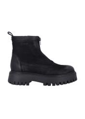 Czarne skórzane botki damskie BUTYD-1291-9I(Z26), widok produktu z boku na białym tle.