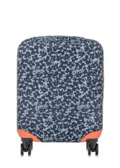 Pokrowiec na małą walizkę w kwiaty AW-013-0004-15-S(W25), widok produktu na walizce na białym tle.