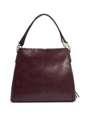 Bordowa skórzana damska torebka shopper TORES-0636-4D(Z26), widok produktu z tyłu na białym tle.