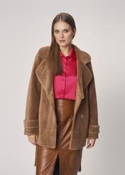 Women's wool fur coat with belt FUTDW-0006-24(Z22)-02