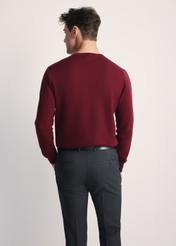 Bordowy sweter męski z logo SWEMT-0159A-49(Z25), widok prosuktu z tyłu na modelu. Widoczna połowa sylwetki.