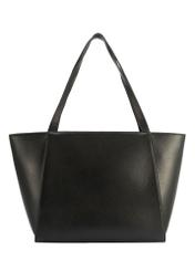 Czarna skórzana torebka shopper TORES-1209-9I(W26) - widok produktu z tyłu, na białym tle. 