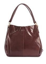 Brązowa skórzana damska torebka shopper TORES-0636D-89(Z25), widok produktu od tyłu na białym tle.