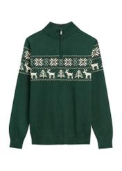 Zielony sweter męski z bawełny SWEMT-0178-54(Z25), widok produktu od przodu na białym tle.