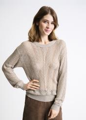 Beżowy ażurowy sweter damski SWEDT-0159-81(W22)-02