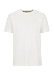 Kremowy T-shirt męski basic z logo TSHMT-0100-12(W24)