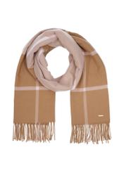 Duży szalik damski w kolorze camel SZADT-0100-1L(Z26), widok produktu z przodu na białym tle.