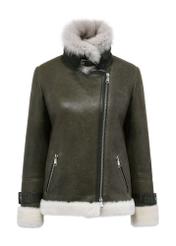 Green leather short women's sheepskin coat KOZDS-0085-3173(Z24)-03