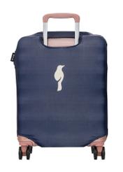 Granatowy pokrowiec na małą walizkę AW-013-0002-7D-S(W26), widok produktu z tyłu na walizce.