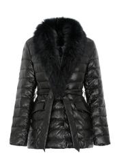 Czarna pikowana kurtka damska z paskiem KURDT-0250-99(Z21)
