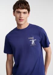 Granatowy bawełniany t-shirt z nadrukiem TSHMT-0125-69(W25)-01