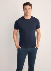 Granatowy basic T-shirt męski  z logo TSHMT-0091-69(KS)