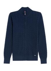 Granatowy sweter męski na suwak SWEMT-0169-68(Z25) - widok produktu z przodu na białym tle. 