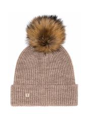 Beige women's cap with pompom CZADT-0052-81(Z24)-02