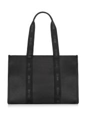 Czarna duża torebka shopper TOREC-0977A-99(Z25) - widok produktu z tyłu na białym tle. 