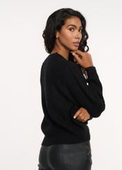 Black women's V-neck sweater SWEDT-0162-99(Z24)-03