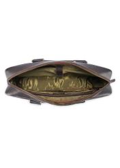 Brązowa skórzana teczka męska TORMS-0503-1I(W26) - widok produktu z góry, na białym tle. 